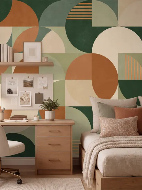 Retro Abstract Geometric Shapes Wallpaper Mural