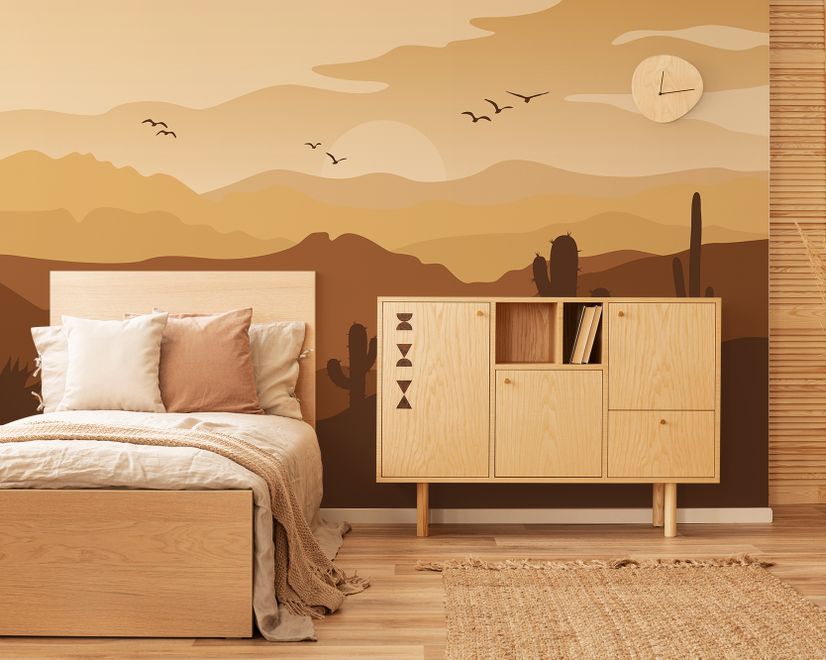 Monochrome Desert Landscape Wallpaper Mural