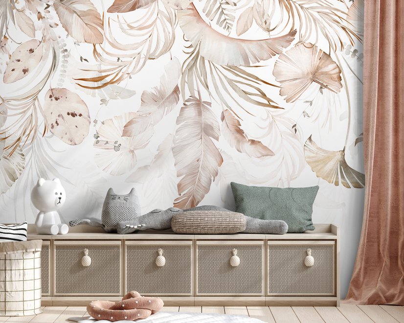 Boho Abstract Banana Leaf Art Wallpaper Mural