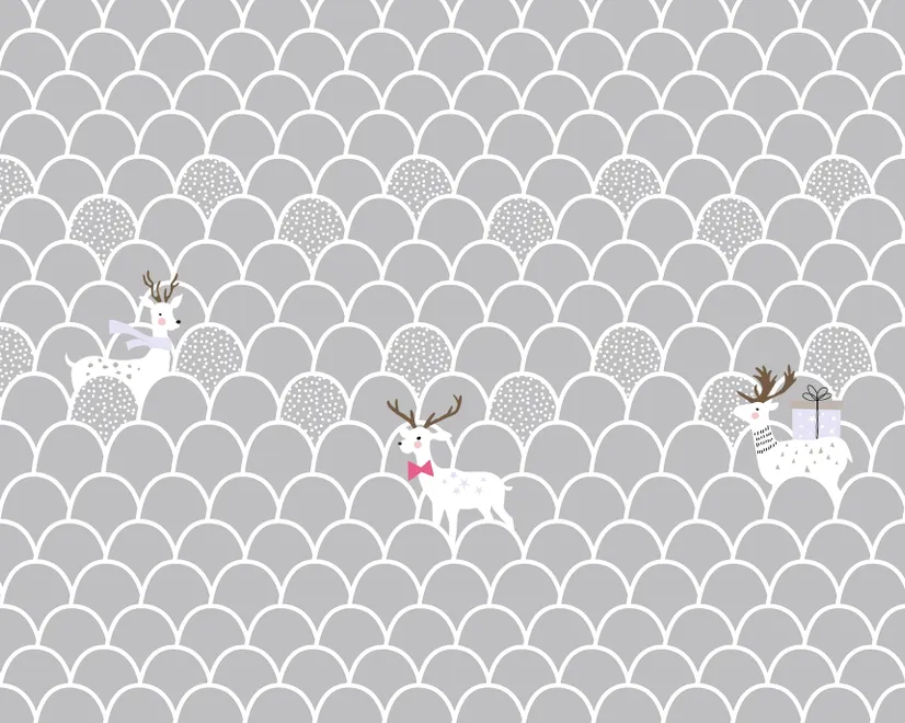 Kids Gray Fishscale Pattern and White Deer Wallpaper Mural