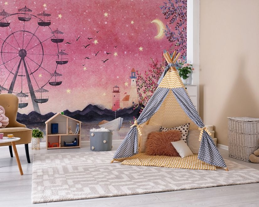 Sea Landscape with Ferris Wheel Wallpaper Mural