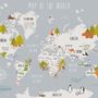 Papier peint carte du monde animaux cartoon enfants
