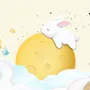 Baby Cartoon Rabbit and Yellow Moon Wallpaper Mural