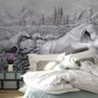 3D Embossed Look Cement Angel Horses Wallpaper Mural
