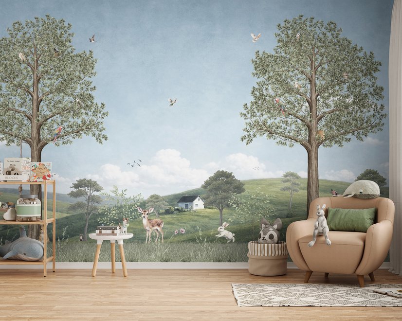 Kids Forest Animals Landscape Wallpaper Mural