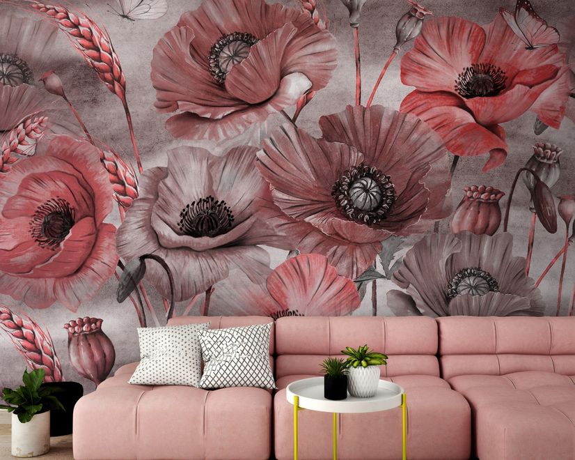 Corn Poppy Flowers Painting Art Wallpaper Mural