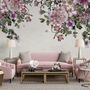 Papier peint panoramique vintage et floral rose