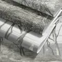 Coastal woodland wallpaper mural with grey trees, sandy path, sea horizon and small white sailboats