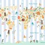 Papier peint panoramique carte monde animaux motif rayé enfants