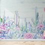 Papier peint panoramique fleurs d'hortensias et cactus vintage
