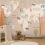 Kids Wooden Style World Map with Colorful Animal Silhouette Wallpaper Mural