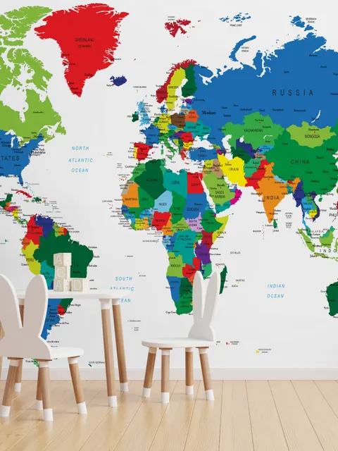 Kids Colorful Political World Map Wallpaper Mural