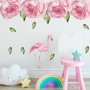 Wandtattoo mit Rosa Pfingstrosen und Flamingo