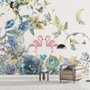 Flamingo und sanfte Blumen Fototapete
