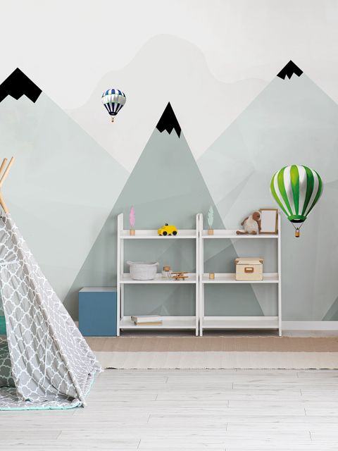 Papier peint enfants montagnes et montgolfière