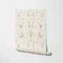 Cute rabbits wallpaper with woodland animals, white birds and acanthus scrolls on an ivory cream ground
