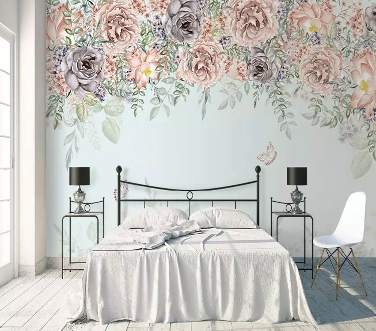 Papier peint panoramique fleurs de vigne sombre nostalgiques