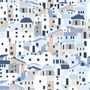 Cartoon Old Blue Greek House Wallpaper Mural