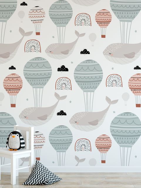 Papier peint panoramique montgolfière baleine