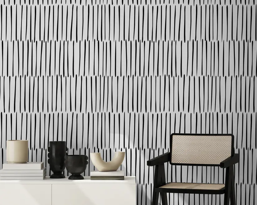 Abstract Minimalistic Black and White Line Wallpaper Mural