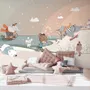 Nursery Snowy Landscape with Cute Cartoon Animals Wallpaper Mural