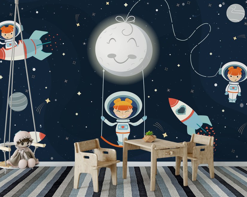 Astronautenmädchen im Raumschiff Fototapete