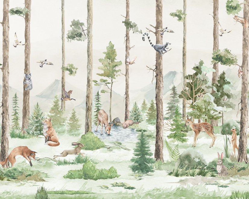 Fototapete Kinder Waldtiere im Dschungel