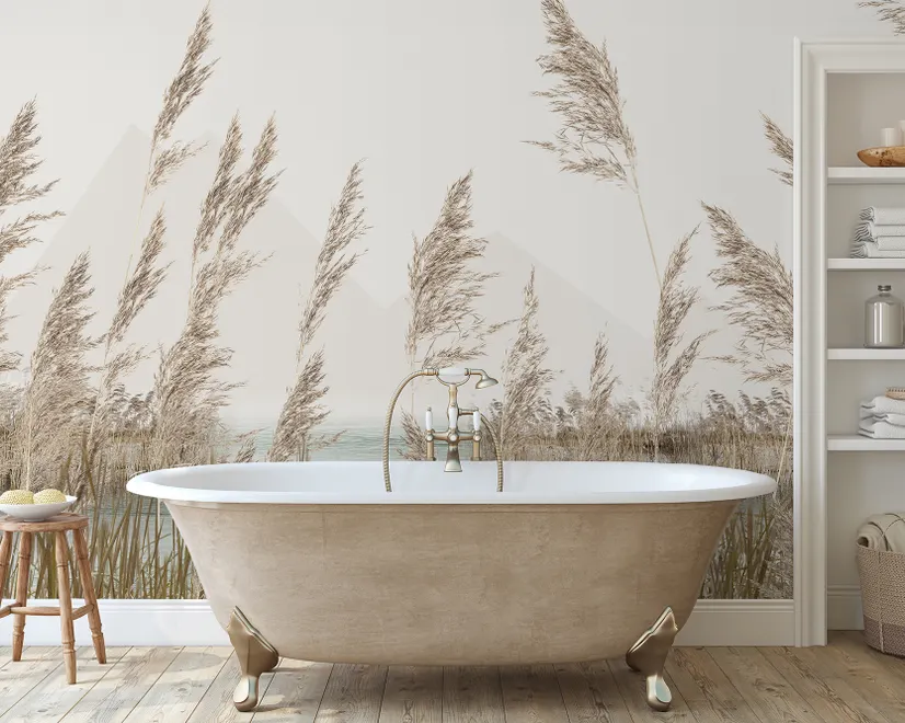Meadow with Lake Landscape Wallpaper Mural