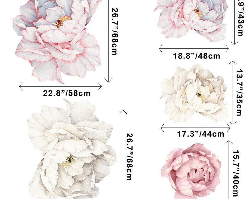 Blue Pink Peony Floral Bouqet Wall Decal Sticker