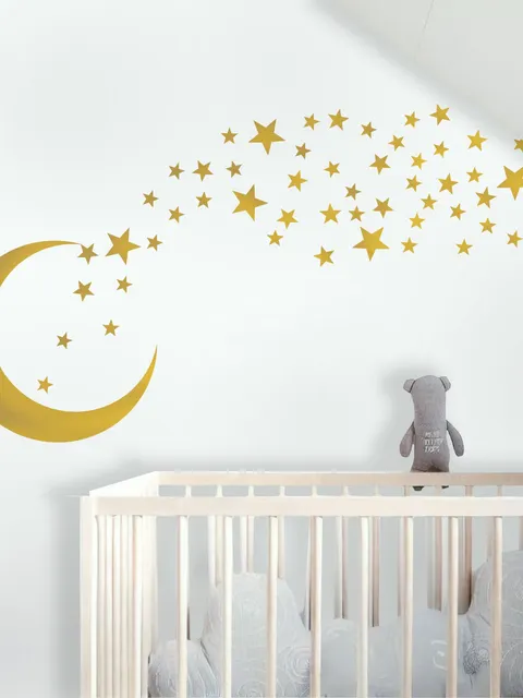 Gold Moon and Little Stars Wall Decal Sticker