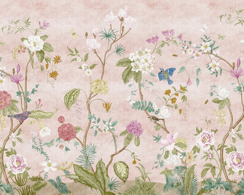 Bunte Chinoiserie Blumen Fototapete