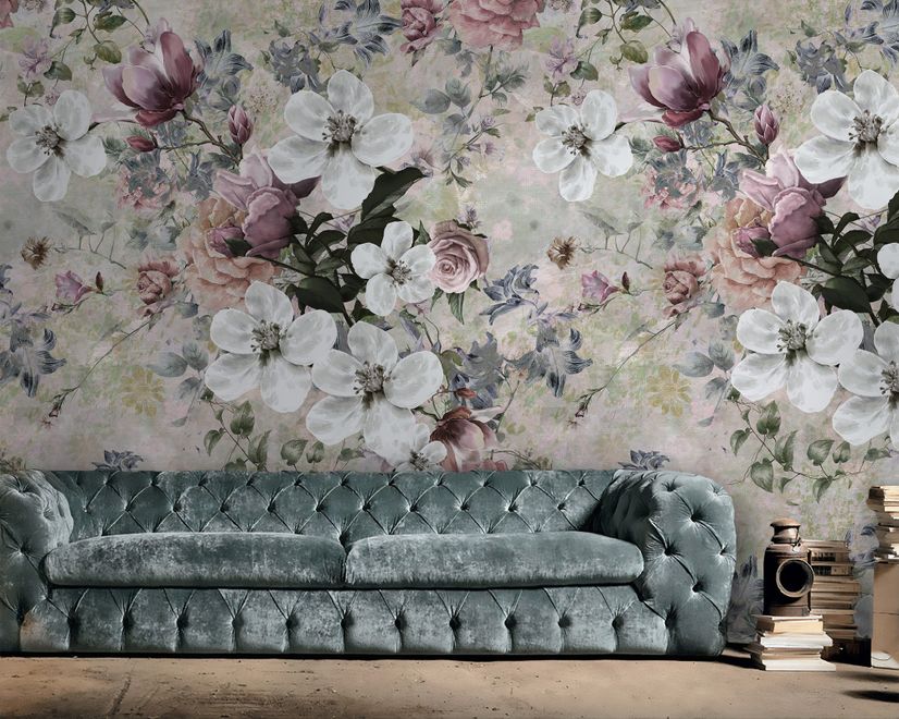 Watercolor Vintage Flower Wallpaper Mural