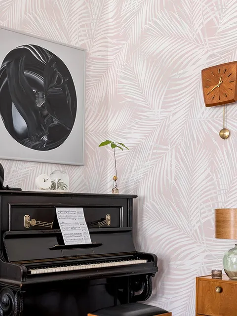 Soft Pink Palm Leaf Tropical Leaves Wallpaper Mural