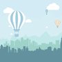 Heißluftballon und Blaue Stadtlandschaft Fototapete