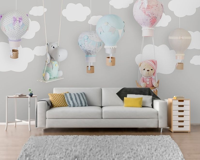 Teddy Bear Clouds and Balloons Wallpaper Mural