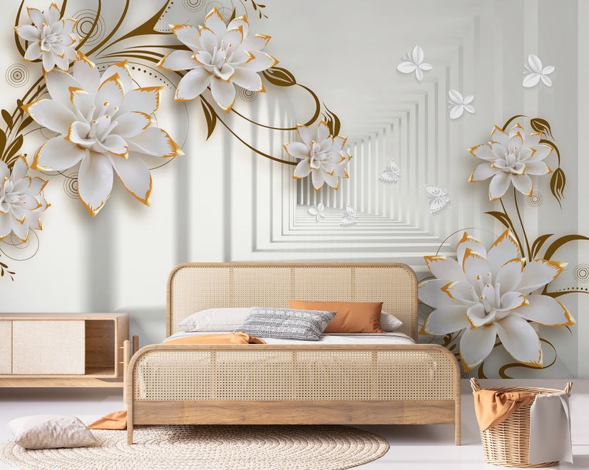Lily Floral with Abstract Corridor Wallpaper Mural