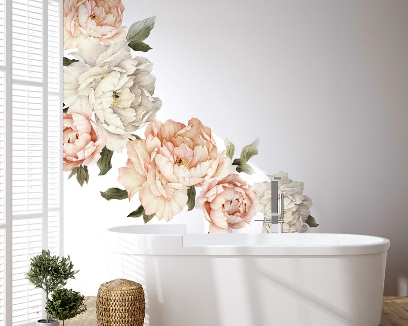 Orange White Peony Floral Boquets Wall Decal Sticker