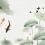 Aquarell Lotusblume und Schmetterlinge Fototapete