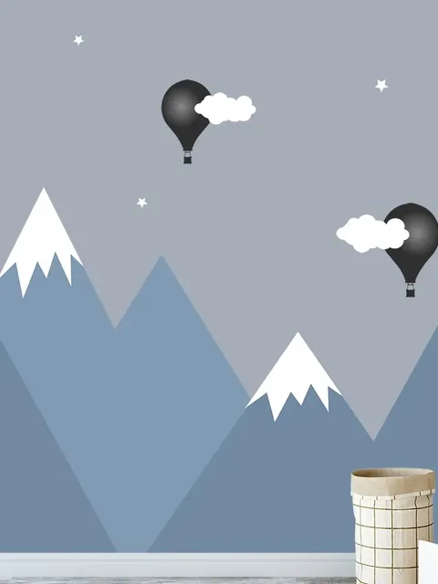 Cartoon-Berglandschaft mit Heißluftballon Fototapete