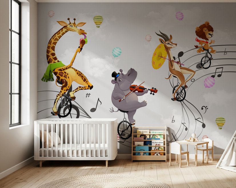 Cartoon Animal with Music Note Wallpaper Mural