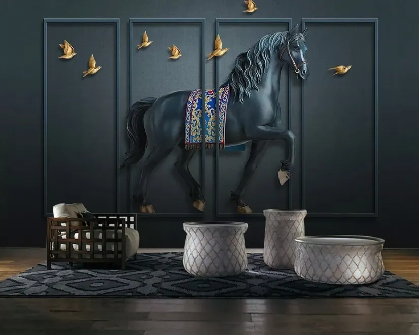 3D Embossed Look Dark Horse Wallpaper Mural