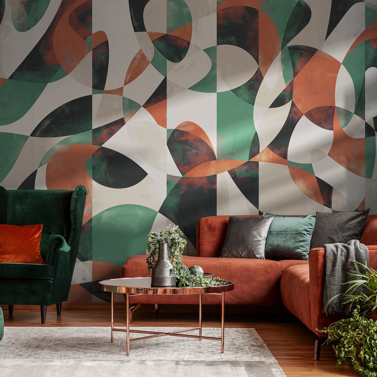 Modern Abstract Art with Retro Colorful Geometric Wallpaper Mural - Peel and Stick