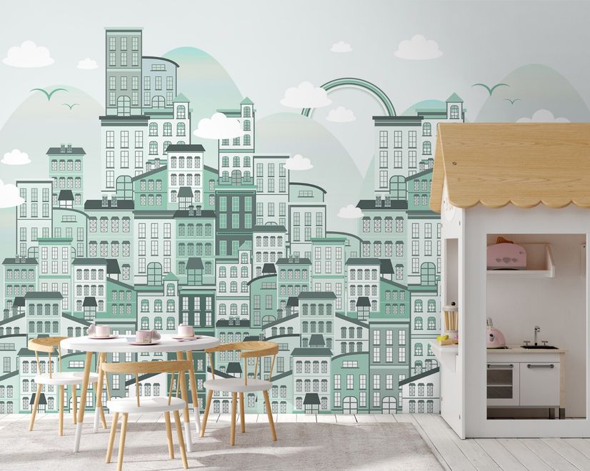 Monochrome City View Wallpaper Mural