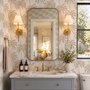 Muted sandy taupe palm trees and pale foliage on a creamy ivory ground tropical wallpaper