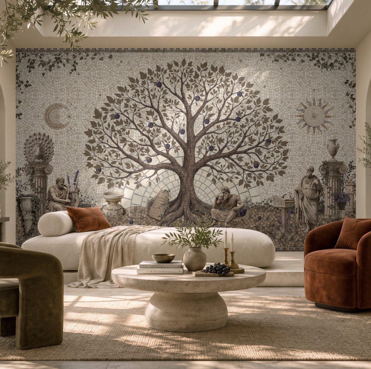 Ancient Roman Garden Tree With Mosaic Art Wallpaper Mural - Peel and Stick