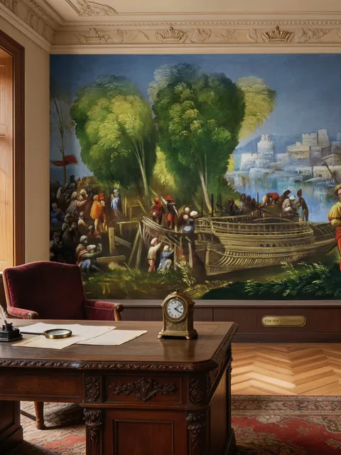Medieval Lake Landscape with Boats Wallpaper Mural