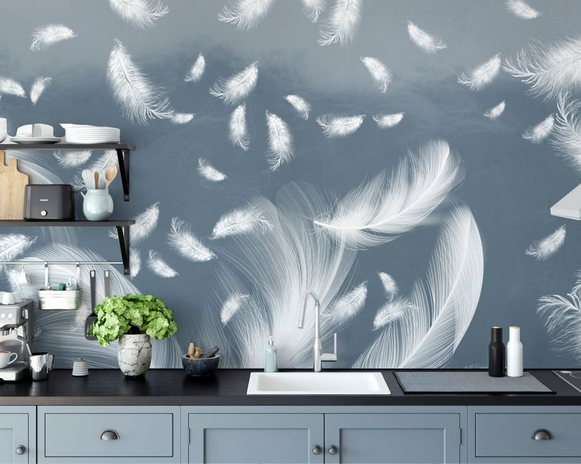 Blue Feathers Wallpaper Mural