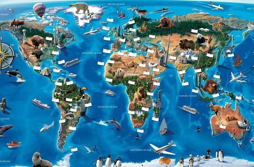3D Look Kids World Map with Compass Wallpaper Mural