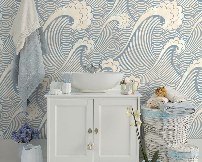 Watercolor Ocean Waves Wallpaper Mural