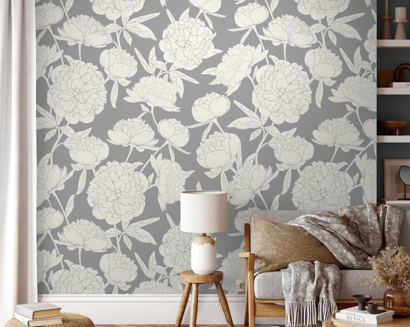 Drawing Peony Floral Art Wallpaper Mural